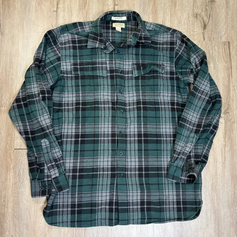 LL Bean Chamois Cloth Flannel Shirt Large Tall Plaid Button Up Traditional Fit